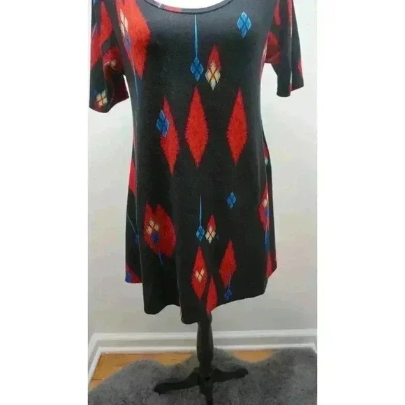LuLaRoe Carly Dress - Black with Red and Blue Print - Size XS - Picture 3 of 12